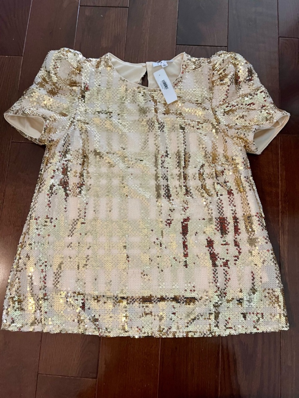 THML Gold Sequin Puff Sleeve Top